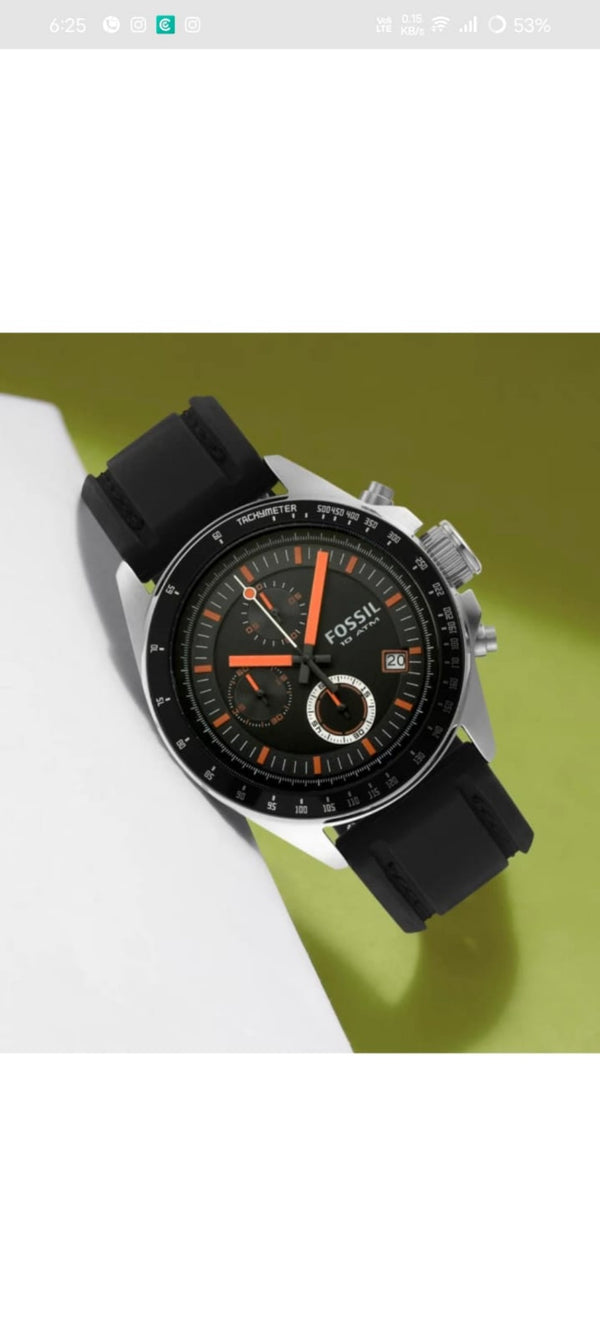 FOSSIL DECKER SILICON WATCH BLACK WITH ORANGE