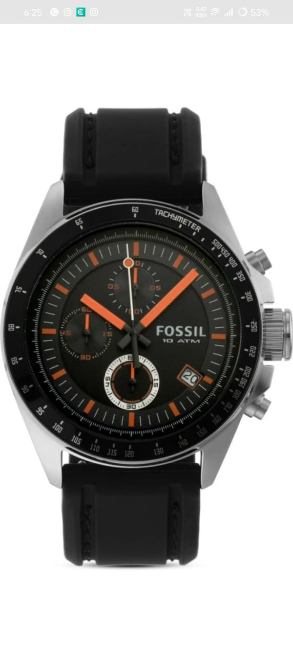 FOSSIL DECKER SILICON WATCH BLACK WITH ORANGE